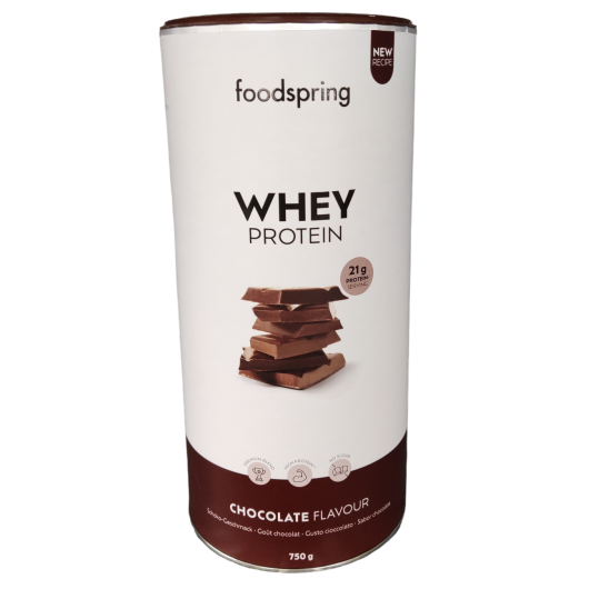 Whey Protein - Gusto cioccolato - Foodspring - Confezione da 750 grammi - Proteine in polvere per lo sviluppo muscolare