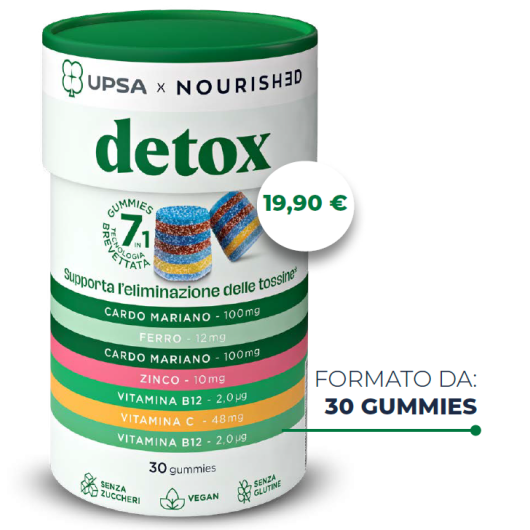 Upsa X Nourished Detox- 30 Caramelle gommose - Integratore con cardo mariano e zinco per la disintossicazione del corpo