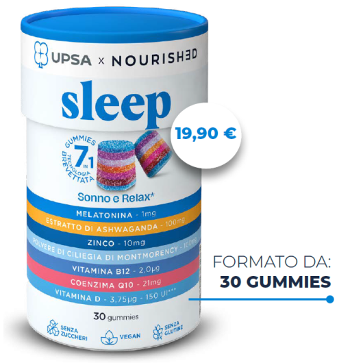 Upsa X Nourished Sonno - 30 Caramelle gommose - Integratore con vitamine  ferro e zenzero per favorire il sonno