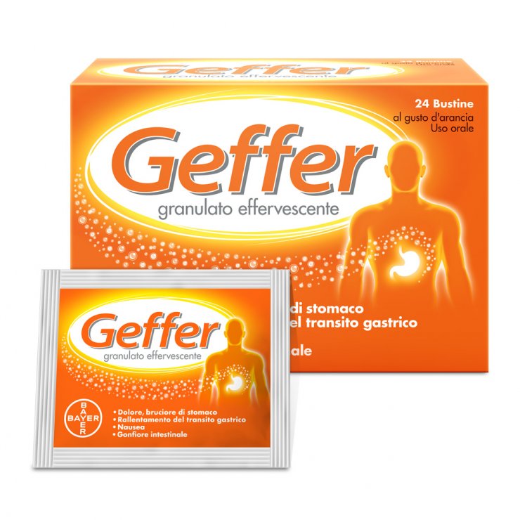 Geffer - Bayer - 24 bustine di granulato effervescente - Medicinale che aiuta in caso di difficoltà digestive e acidità nello stomaco