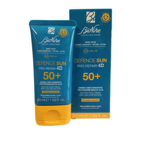 Bionike Defence Sun Crema Viso Fondente SPF50+ Protezione Molto Alta - Pro-Repair 4D per Pelle Sensibile Normale e Secca - 50ml