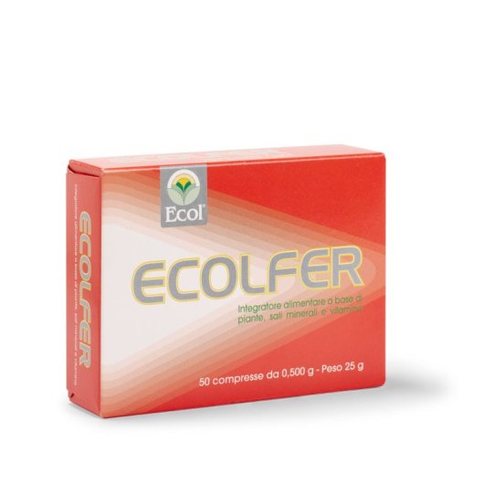 Ecolfer - ECOL - 50 compresse - Integratore alimentare con Ferro biodisponibile per energia, vitalità e benessere