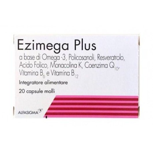 Ezimega Plus - Alfasigma - 20 Capsule molli - Integratore con monacolina K e acido folico per il controllo del colesterolo