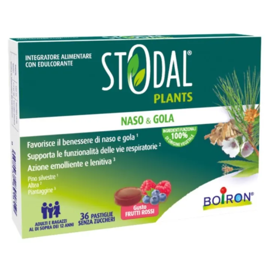 Boiron Stodal Plants Pastiglie Gola Frutti rossi - 36 Pastiglie – Integratore Balsamico per Naso e Gola Vegano, Senza Glutine e Mentolo