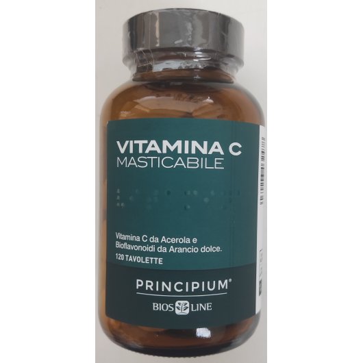 Principium Vitamina C Masticabile - Bios Line - 120 compresse masticabili - Integratore alimentare di Vitamina C che favorisce le naturali difese immunitarie