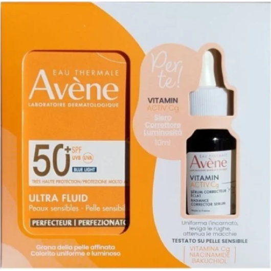 Avene cofanetto Ultra Fluido Invisibile SPF 50 (50 ml) + Siero Vitamin Activ Cg (10 ml) – Protocollo Anti-Età e Anti-Macchie