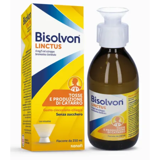 Bisolvon Linctus (Gusto cioccolato/ciliegia) - Opella - Flacone da 250 ml - Sciroppo per un rapido rimedio contro l’eccesso di catarro e la tosse grassa