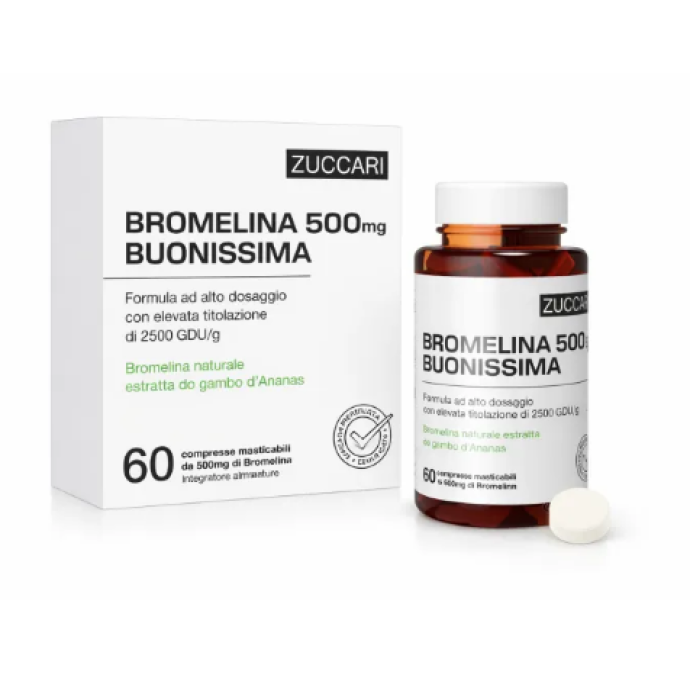Bromelina Buonissima 500mg - Zuccari - 60 compresse– Integratore Drenante e Digestivo ad Alto Dosaggio Enzimatico 2500 GDU/g 