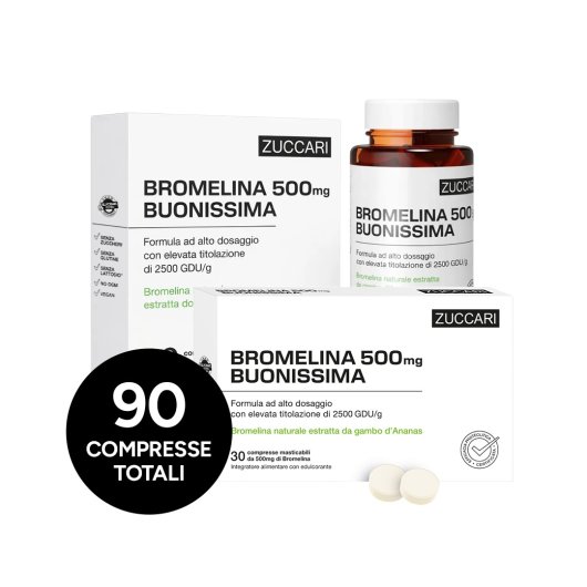 Bromelina Buonissima 500mg - Special Pack - Zuccari - 90 compresse– Integratore Drenante e Digestivo ad Alto Dosaggio Enzimatico 2500 GDU/g