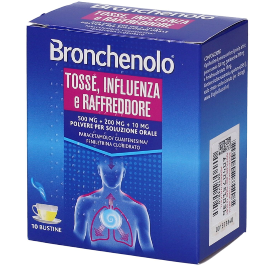 Bronchenolo Tosse, Influenza e Raffreddore 500 mg+200 mg+10 mg polvere per soluzione orale - 10 bustine