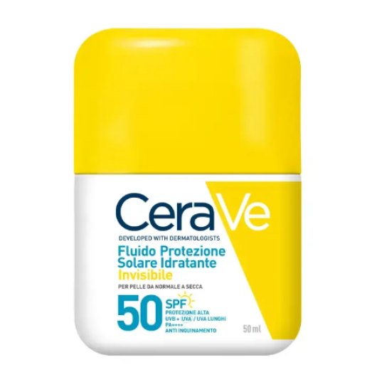 CeraVe Fluido Protezione Solare Idratante Invisibile SPF 50 – Siero Solare Viso con 3 Ceramidi, Vitamina E e Protezione Anti-Inquinamento - 50ml