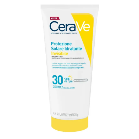 CeraVe Protezione Solare Idratante Invisibile SPF 30+ 177ml – Crema Solare Viso e Corpo con 3 Ceramidi Essenziali e Tecnologia MVE