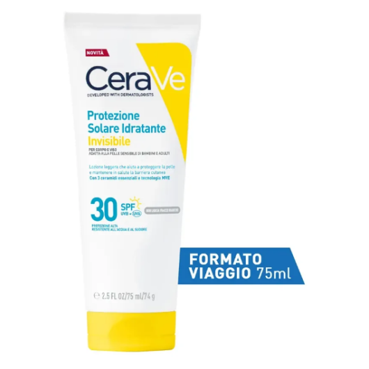 CeraVe Protezione Solare Idratante Invisibile SPF 30+ 75ml – Crema Solare Viso e Corpo con 3 Ceramidi Essenziali e Tecnologia MVE