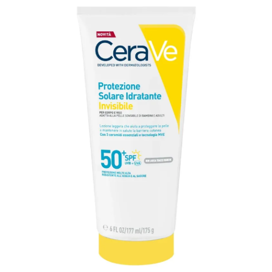 CeraVe Protezione Solare Idratante Invisibile SPF 50+ 177ml – Crema Solare Viso e Corpo con 3 Ceramidi Essenziali e Tecnologia MVE