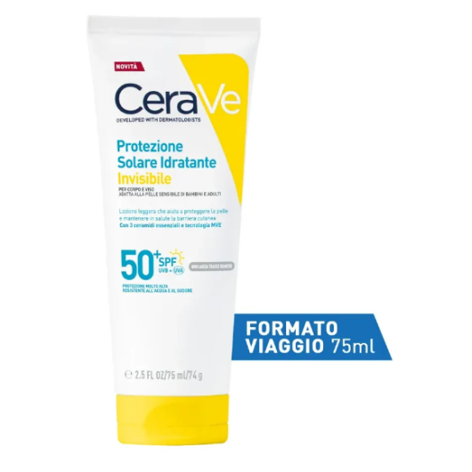 CeraVe Protezione Solare Idratante Invisibile SPF 50+ 75ml – Crema Solare Viso e Corpo con 3 Ceramidi Essenziali e Tecnologia MVE