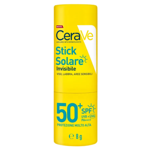 CeraVe Stick Solare Invisibile SPF 50+ 8g – Protezione Zone Sensibili, Labbra e Cicatrici con 3 Ceramidi Essenziali