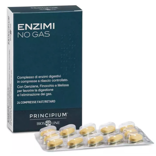 Principium Enzimi No Gas - Bios Line - 24 compresse fast/retard - Integratore per Favorire la digestione ed eliminare i gas 