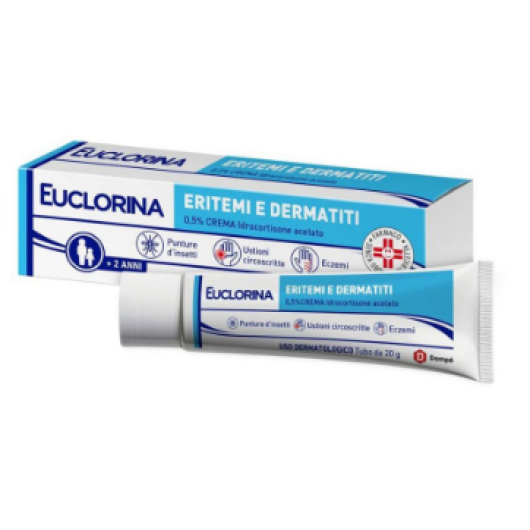  Euclorina Eritemi e Dermatiti 0,5% Crema, 20 g - Crema per il trattamento sintomatico di prurito, eczemi, punture di insetti, eritemi o ustioni circoscritte