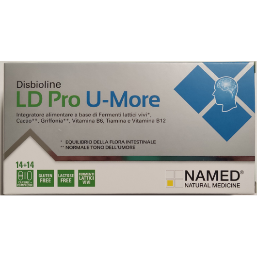 LD Pro U-More - Named - 14 capsule + 14 compresse - Integratore alimentare per il benessere della flora intestinale (con fermenti lattici vivi) e del sistema nervoso (normale tono dell'umore)