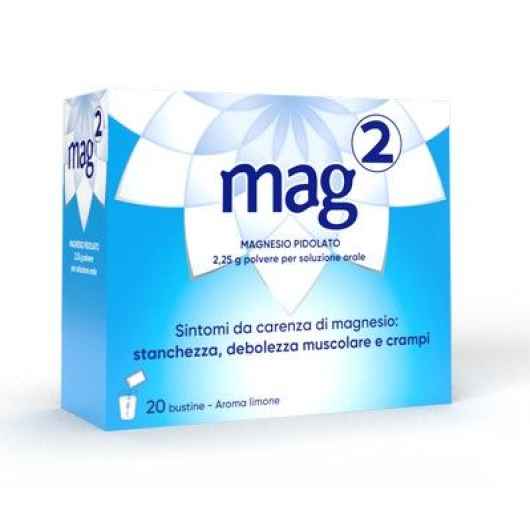 Mag 2  - 20 Bustine Granulato – Magnesio Pidolato ad Alto Assorbimento per Crampi, Debolezza e Stanchezza Intensa