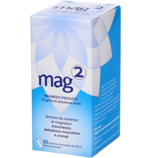 Mag 2 - 20 Stick Monodose Orosolubili – Magnesio Pidolato in Soluzione Orale Pronta all'Uso per Stanchezza e Crampi Muscolari