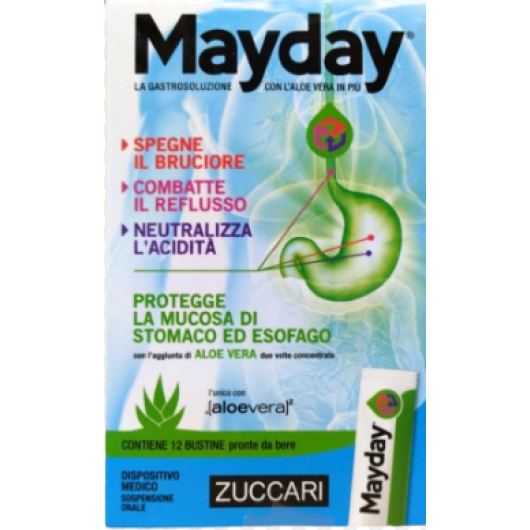 Mayday - Zuccari - 12 bustine da 10 ml - Dispositivo medico contro il bruciore di stomaco e reflusso