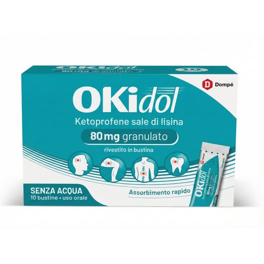 Okidol 80mg Ketoprofene Sale di Lisina – 10 Bustine Orosolubili Gusto Lime - Antinfiammatorio ad Azione Rapida