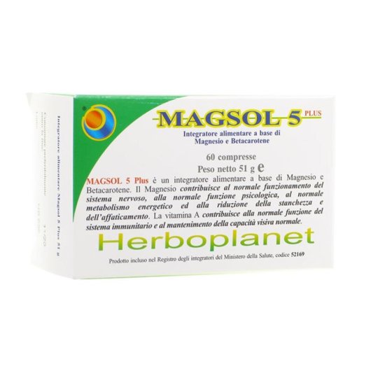 Magsol 5 Plus - Herboplanet - 60 compresse - Integratore alimentare di magnesio contro la stanchezza 