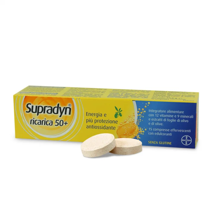 Supradyn Ricarica 50+ - Bayer - 15 compresse effervescenti - Integratore alimentare e multivitaminico che fornisce energia ad adulti con più di 50 anni