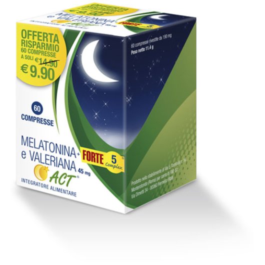 Melatonina + Forte 5 Complex e Valeriana ACT - 60 Compresse - Integratore per rilassarsi 