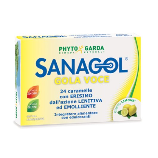 Sanagol - Gola Voce (Limone) Senza zucchero - Named - 24 caramelle - Integratore alimentare per il benessere della gola 