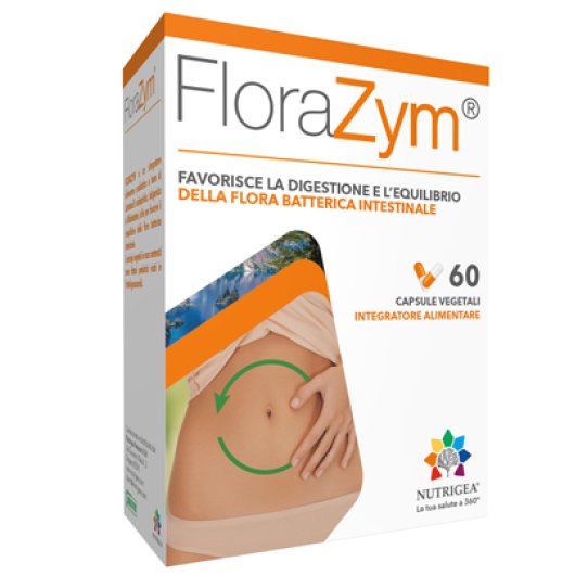 FloraZym - Nutrigea - 60 capsule vegetali - Integratore alimentare per la digestione e l'equilibrio della flora batterica intestinale