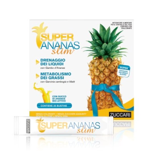 Super Ananas Slim - Zuccari - 25 stick-pack - Integratore alimentare con Ananas con effetto dimagrante per il raggiungimento della silhouette ideale