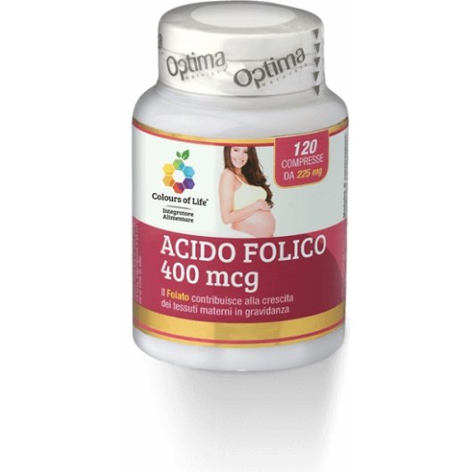 Colours of life - Acido Folico - Optima Naturals - 120 compresse - Integratore alimentare di Acido Folico