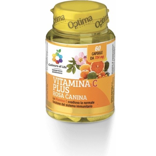 Colours of Life - Vitamina C Plus - Optima Naturals - 60 capsule vegetali - Integratore alimentare di Vitamina C con Rosa Canina