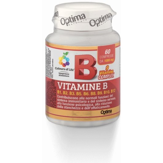 Vitamine B Complex - Colours of Life - Optima Naturals - 60 compresse - Integratore alimentare con 9 tipi di Vitamina B