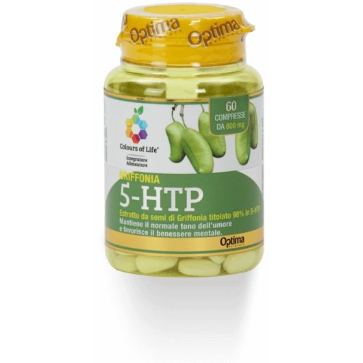 Griffonia 5-HTP - Colours of Life - Optima Naturals - 60 compresse - Integratore alimentare che contribuisce a mantenere normale il tono dell'umore