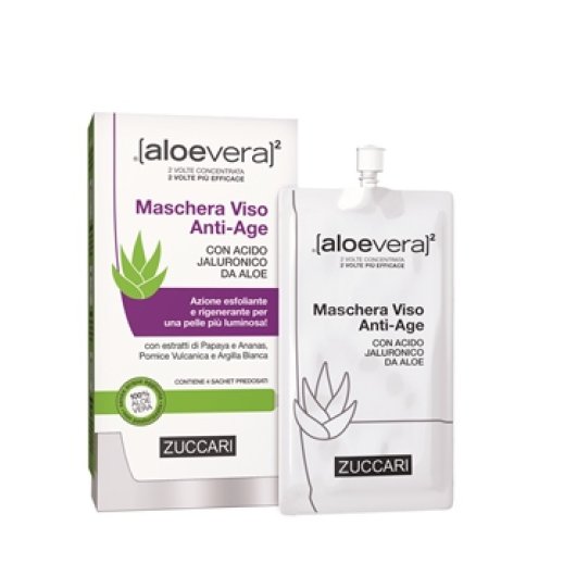 Maschera Viso Anti-Age - Zuccari - 4 sacchetti da 20 ml - Maschera viso ad azione rigenerante ed esfoliante con Acido Ialuronico da Aloe