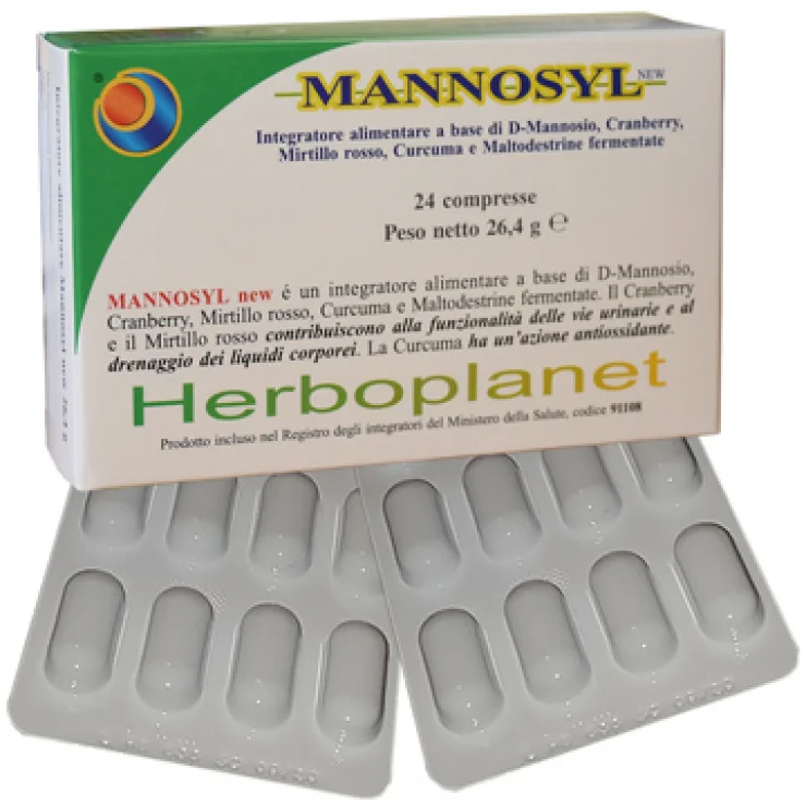 Mannosyl New - Herboplanet - 24 compresse - Integratore alimentare per il benessere delle vie urinarie