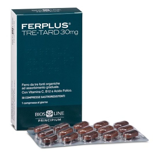 FerPlus Tre-tard 30MG - Bios Line - 30 compresse - Integratore di ferro e Vit B12