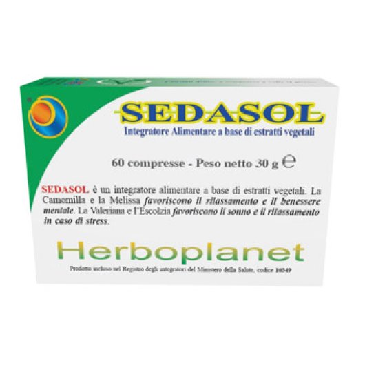 Sedasol - Herboplanet - 60 compresse - Integratore alimentare che favorisce il sonno e il rilassamento in caso di stress