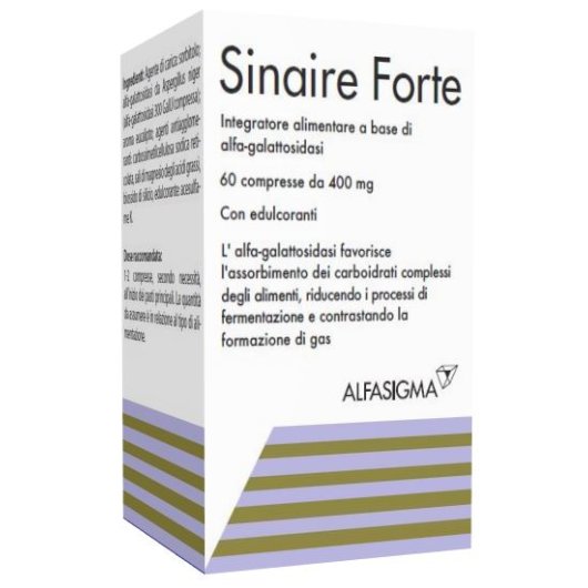 Sinaire Forte - Alfasigma - 60 compresse - Integratore alimentare che previene la formazione di gas intestinale, migliorando la digestione di cereali, legumi, verdure e frutta