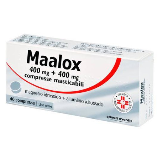 Maalox 400 mg + 400 mg  - Opella - 40 compresse - Compresse per il trattamento sintomatico di bruciore e iperacidità di stomaco occasionali