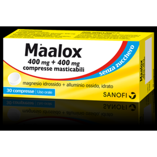 Maalox 400 mg + 400 mg (Senza zucchero) - Opella - 30 compresse - Compresse per il trattamento sintomatico di bruciore e iperacidità di stomaco occasionali