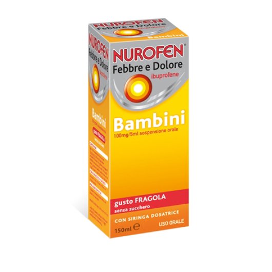 Nurofen Febbre e Dolore Bambini 100 mg/5 ml Ibuprofene Sospensione Orale Fragola 150 ml