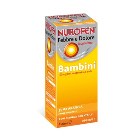 Nurofen Febbre e Dolore Bambini 100 mg/5 ml Ibuprofene Sospensione Orale Arancia 150 ml