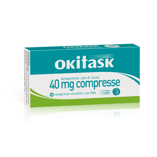 Okitask 40 mg - Dompé - 10 compresse - Farmaco utile nel trattamento dei dolori come mal di testa, mal di denti, nevralgie, dolori mestruali, dolori muscolari e osteoarticolari