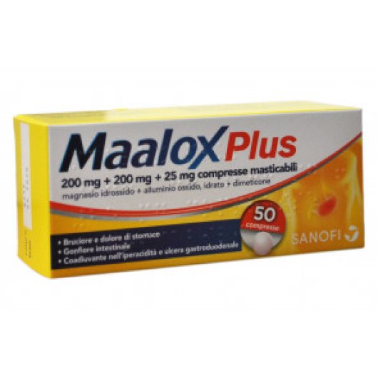 Maalox Plus - Opella - 50 compresse - Compresse per il trattamento del dolore e bruciore di stomaco, anche in caso di acidità e cattiva digestione 