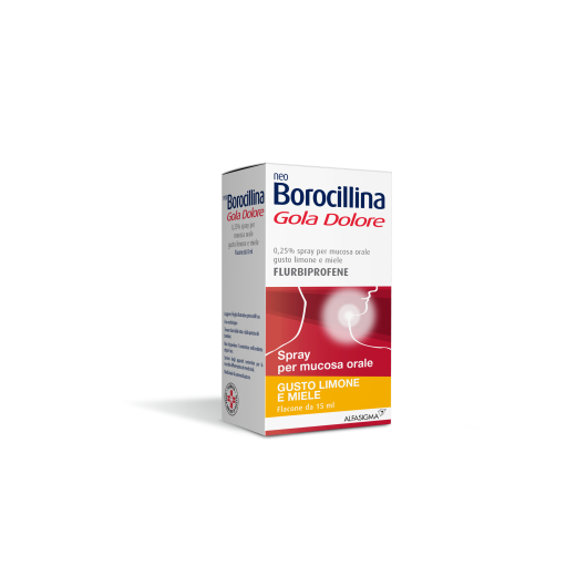 Neoborocillina Gola Dolore (Limone/Miele) - Alfasigma - 15 ml - Spray per il trattamento sintomatico di stati irritativo-infiammatori del cavo orofaringeo