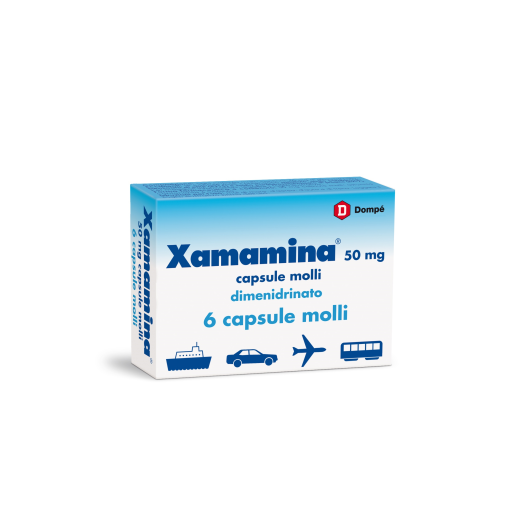 Xamamina - Dompé - 6 capsule molli - Farmaco antinausea e antiemetico utile in caso di cinetosi